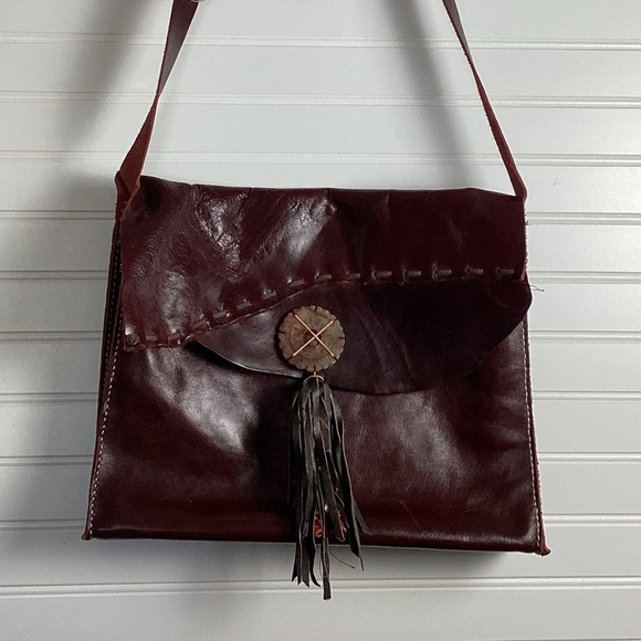 AQ Inc Leather Crossbody Bag with Jemstone and beads. Fringe Bag. Western Style - Picture 9 of 15